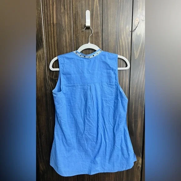 Aventura Blue Embroidered Sleeveless Top-size:small - Picture 9 of 10